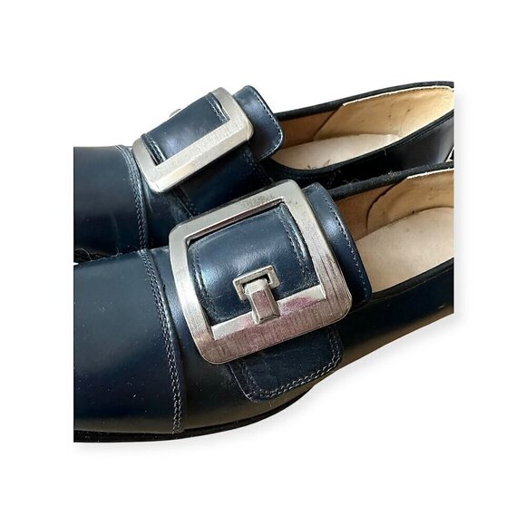 Vintage Navy Leather Slip On Heel with Large Buckles. Size 8.5. Inspirations by - Picture 12 of 13